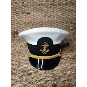 Bernard Mens US Navy Academy White Hat Gold Band Anchors Military Size 7 1/4